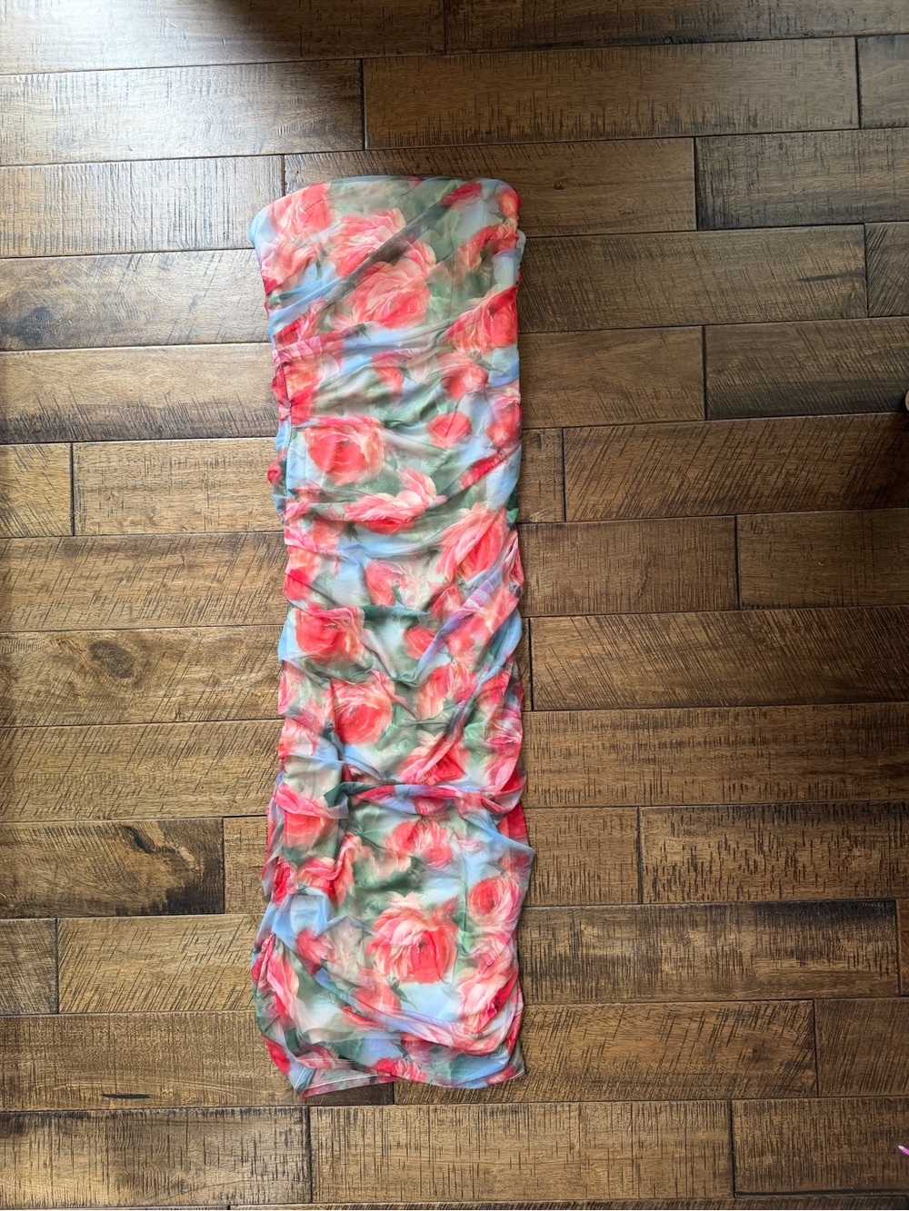Vici Strapless Floral Midi Dress in Pink and Green - Picture 4 of 4